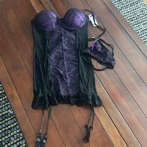 Native Purple and Black Lace Bustier Chemise with Matching Thong